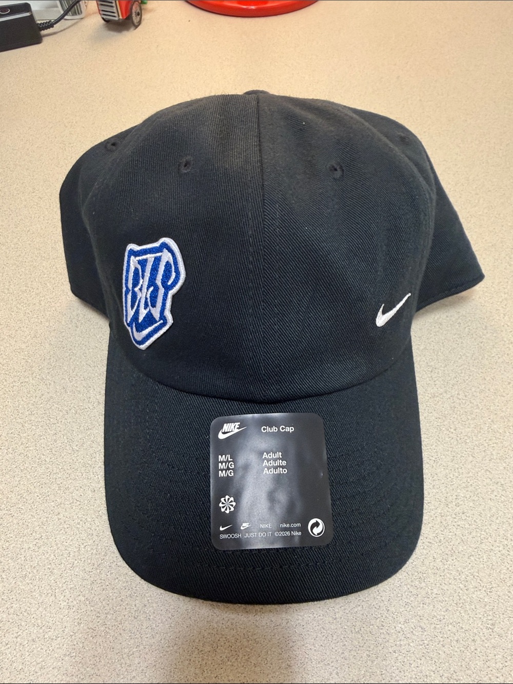 BTS custom Nike Black Club Cap with Blue Crest and White Swoosh